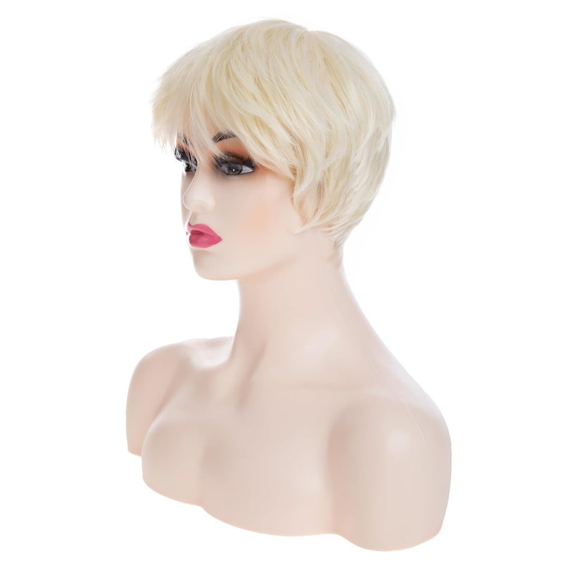 Wiwige Short Blonde Wig for Women Short Pixie Cut Platinum Blonde Hair Wig with Bangs Costume Halloween Cosplay Party Synthetic Wig - Image 3
